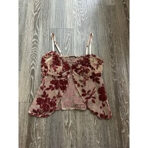 Red Velvet Floral Bustier Sheer Top Sz S Whimsy Goth Fairy Boho